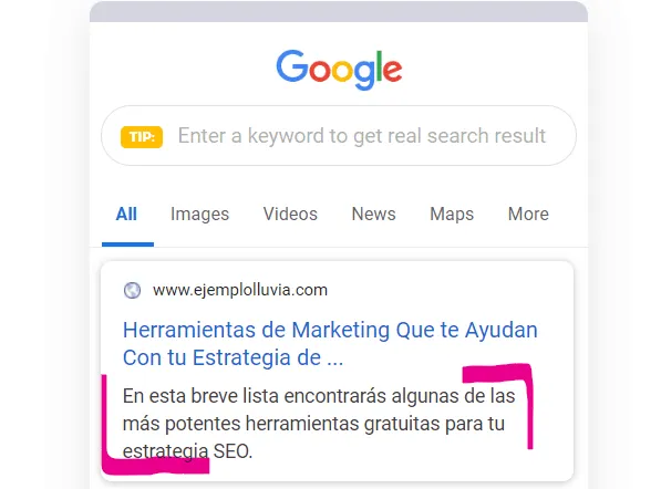 Ejemplo de etiqueta description para Redacción SEO