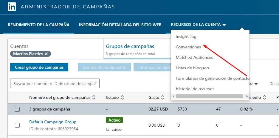 Creación de Insight Tag en Linkedin Ads Manager para conversiones en marketing digital