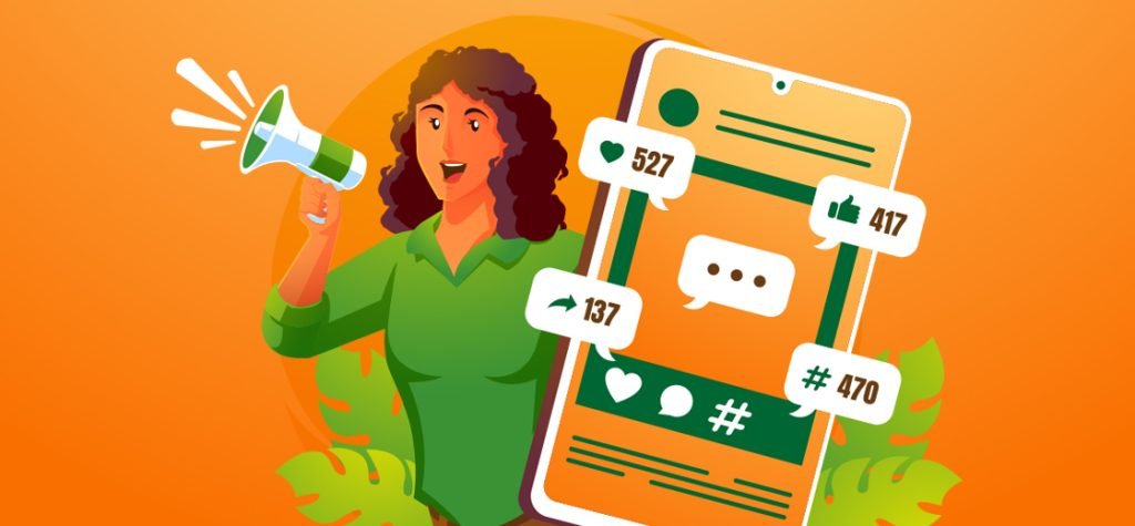 Ilustración de una mujer anunciando su contenido, teniendo buenos resultado en el medio digital.