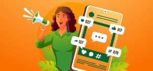 Ilustración de una mujer anunciando su contenido, teniendo buenos resultado en el medio digital.